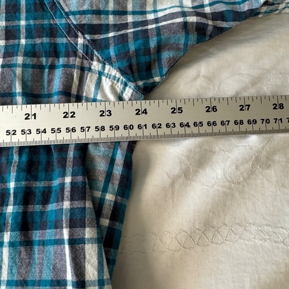 Wrangler Men's Teal Blue Plaid Short Sleeve Western Cowboy Button Up Shirt XL - Picture 9 of 12